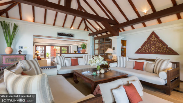 Living room at Ban Haad Sai, a luxury, private beach front villa located directly on Ban Rak Beach, Koh Samui, Thailand