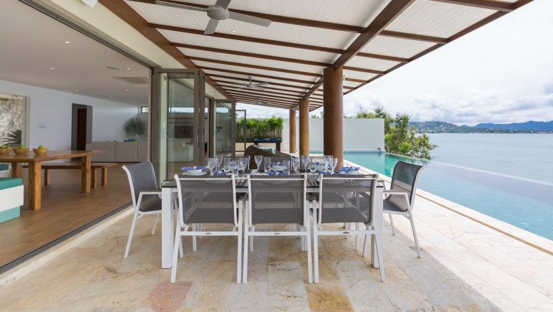 outdoor dining area of one of the best beachfront villas in bophut 